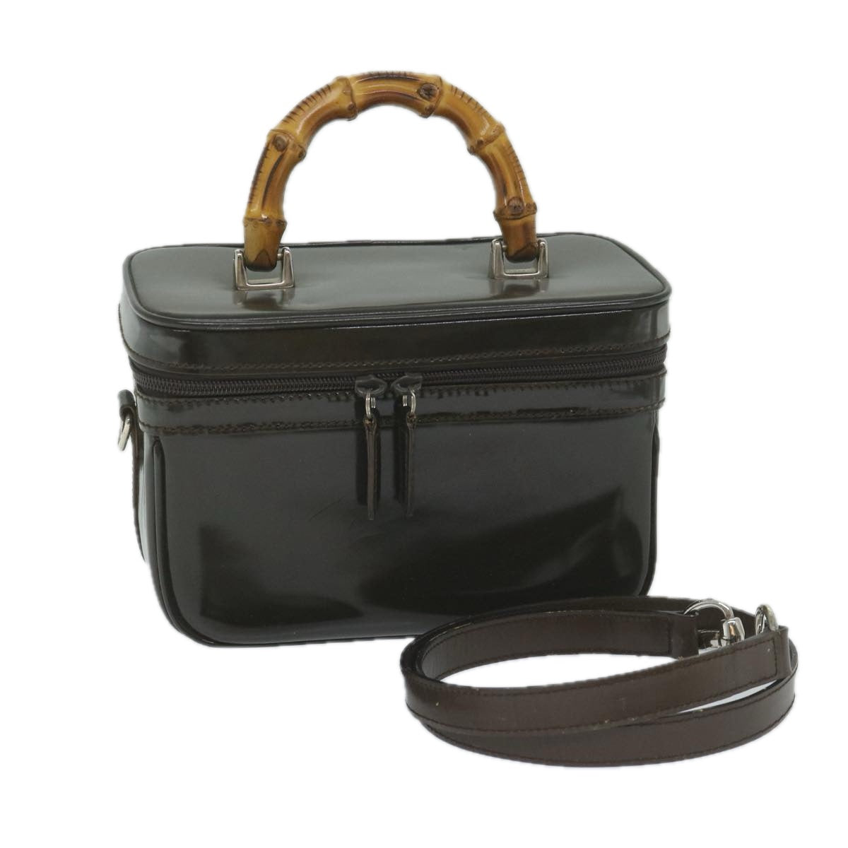 GUCCI Vanity Bamboo Cosmetic Pouch Patent leather Brown 013 0406 2490 61575