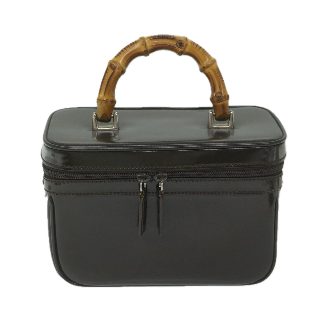 GUCCI Vanity Bamboo Cosmetic Pouch Patent leather Brown 013 0406 2490 61575