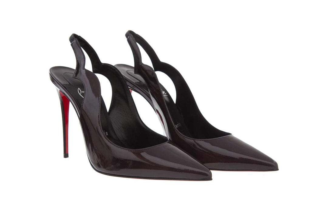 Christian Louboutin Hot Chick Sling 100 Black Patent Leather Heels SZ 38
