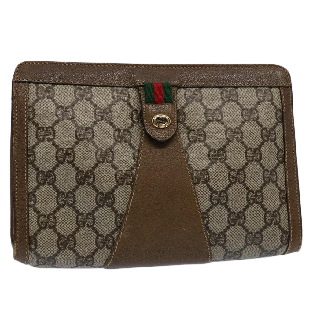 GUCCI GG Supreme Web Sherry Line Clutch Bag Beige Red Green 89 01 032 61756