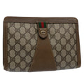 GUCCI GG Supreme Web Sherry Line Clutch Bag Beige Red Green 89 01 032 61756