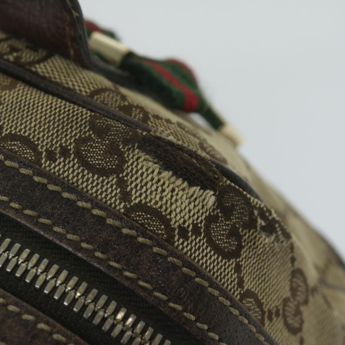 GUCCI GG Canvas Web Sherry Line Tote Bag Beige Red Green 161720 61848