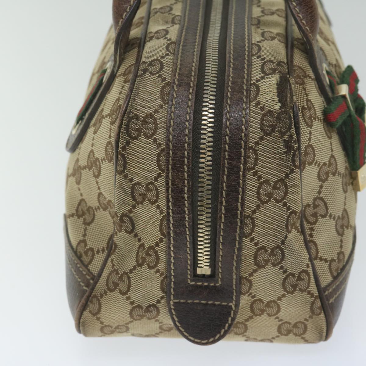 GUCCI GG Canvas Web Sherry Line Tote Bag Beige Red Green 161720 61848