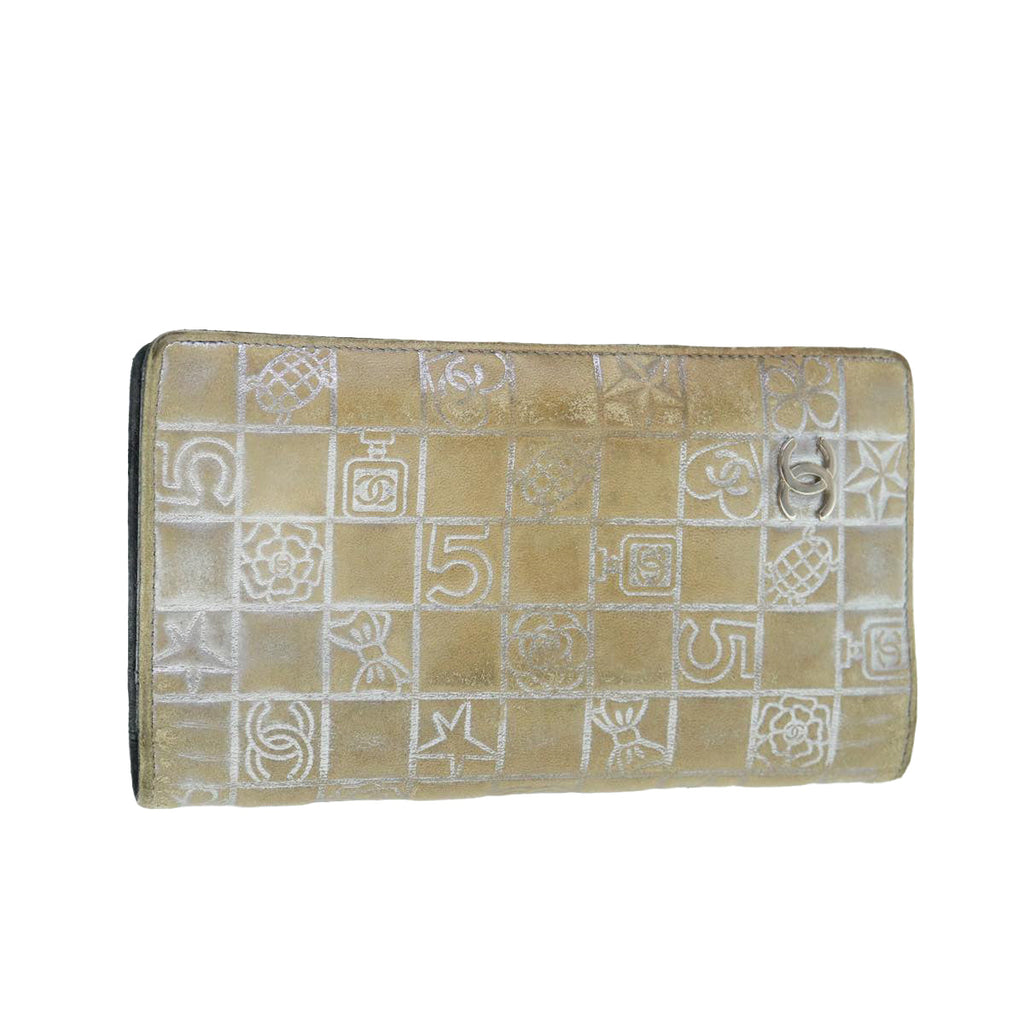CHANEL Icon Line Wallet Leather Silver CC 61875