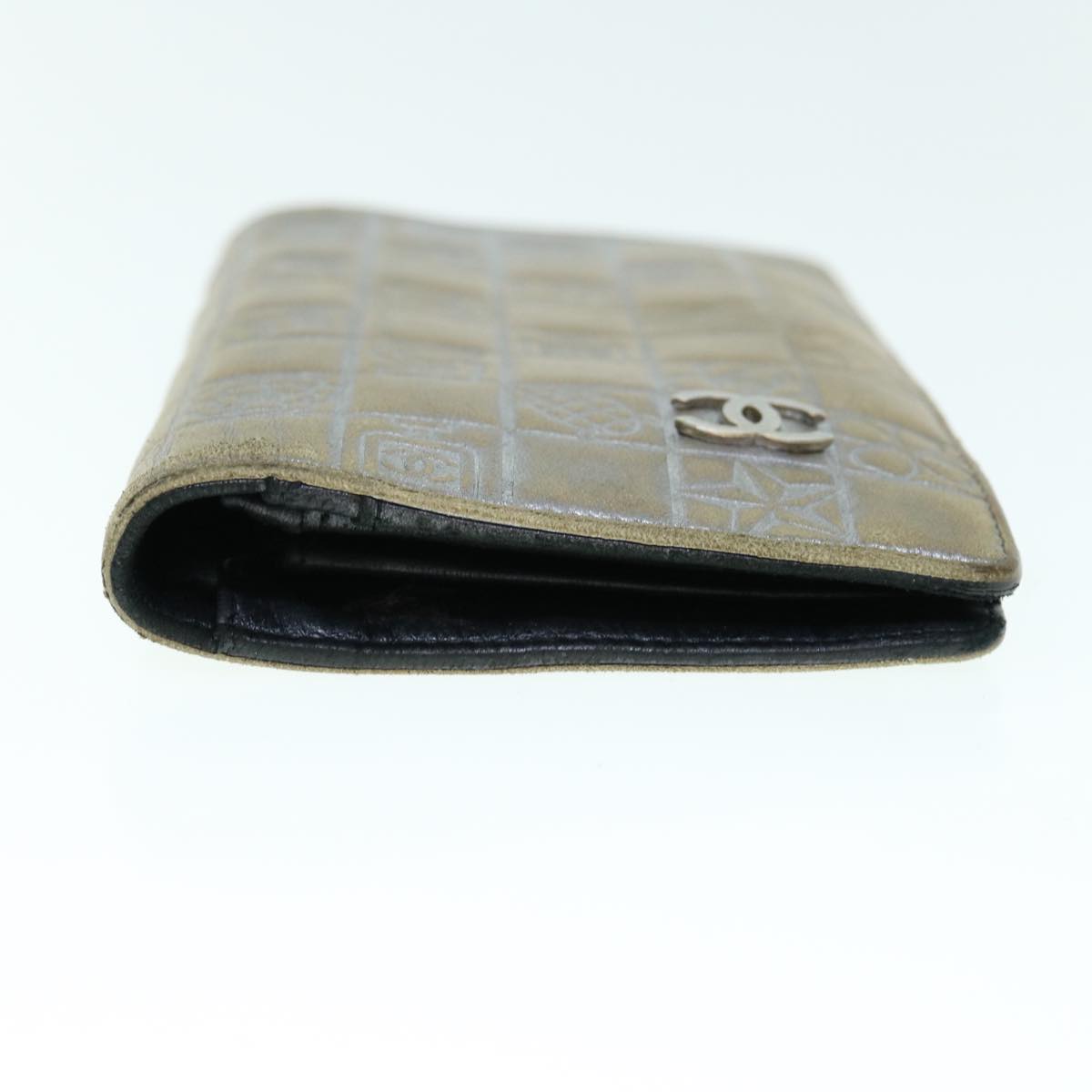 CHANEL Icon Line Wallet Leather Silver CC 61875