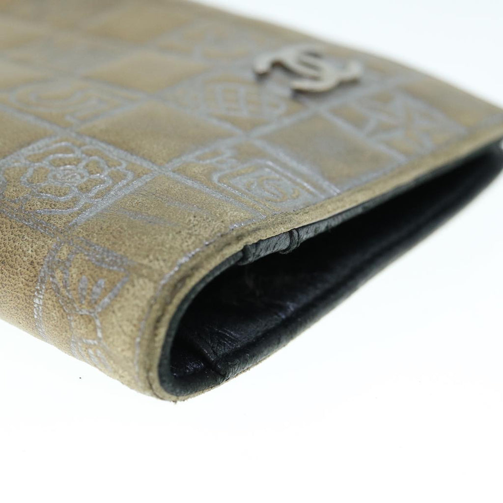 CHANEL Icon Line Wallet Leather Silver CC 61875