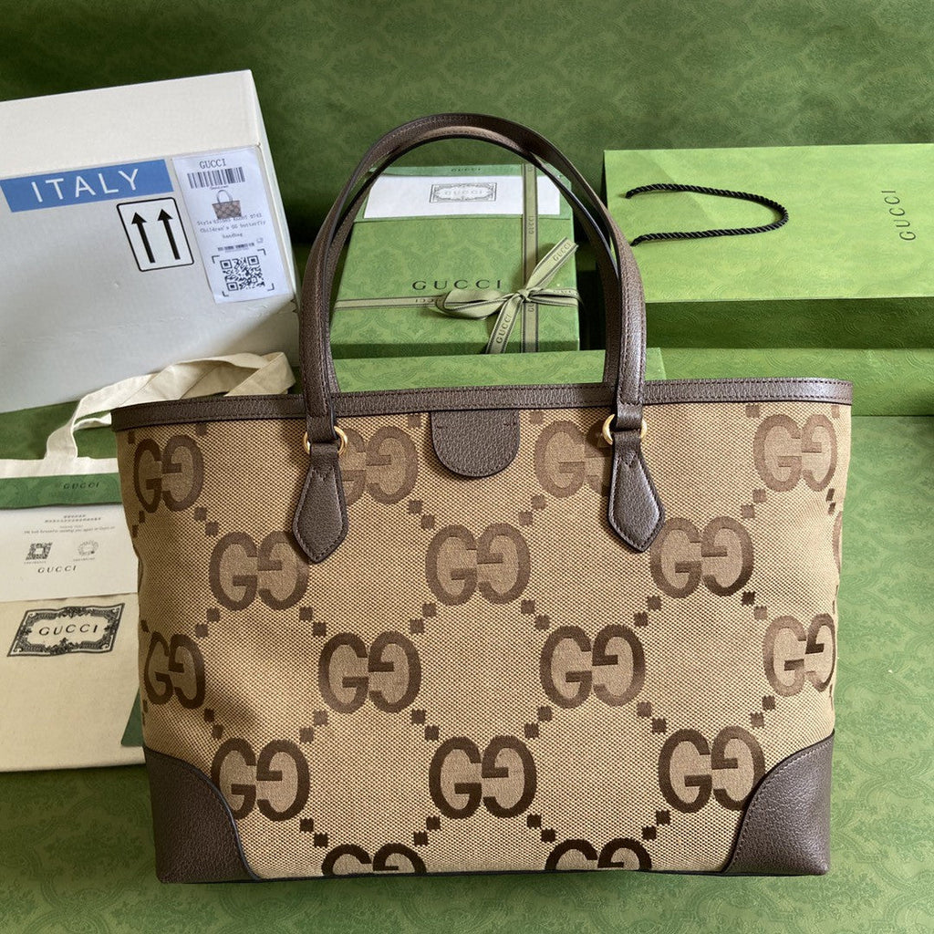 gg Ophidia Jumbo gg Medium Tote Camel And Ebony Jumbo Canvas For Women 15in/38cm gg