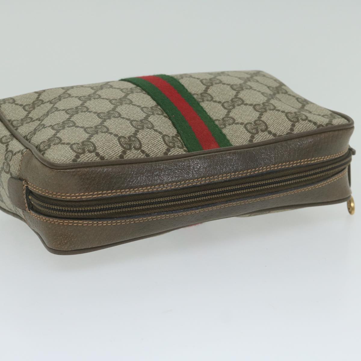 GUCCI GG Supreme Web Sherry Line Clutch Bag Beige Red Green 63 01 012 61993