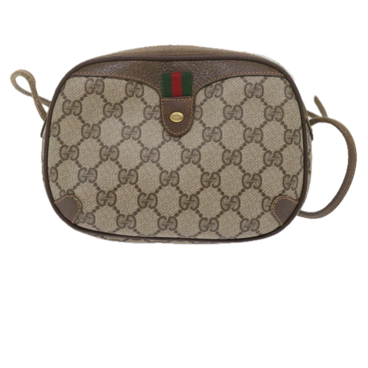 GUCCI GG Supreme Web Sherry Line Shoulder Bag Beige Red 89 02 066 61995