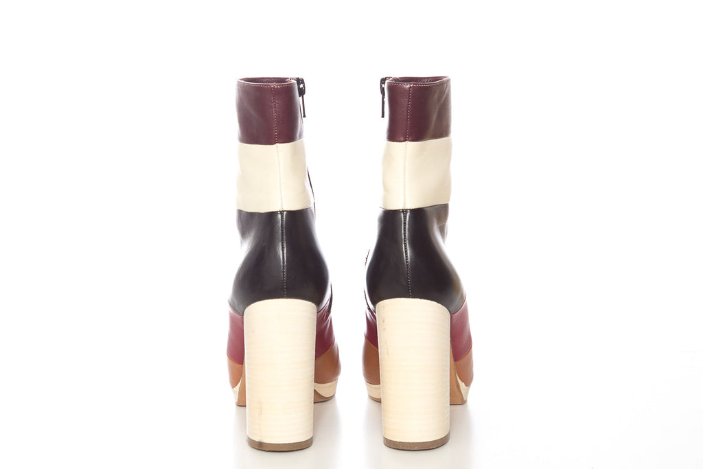Valentino Maroon,Black,Peanut Lather Color Block Boots SZ 38