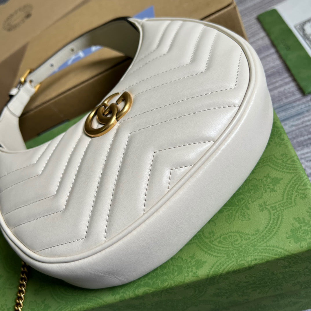 gg Marmont Half Moon Shaped Mini Bag White For Women, Women’s Bags 8.5in/22cm gg ‎699514 DTDHT 9022