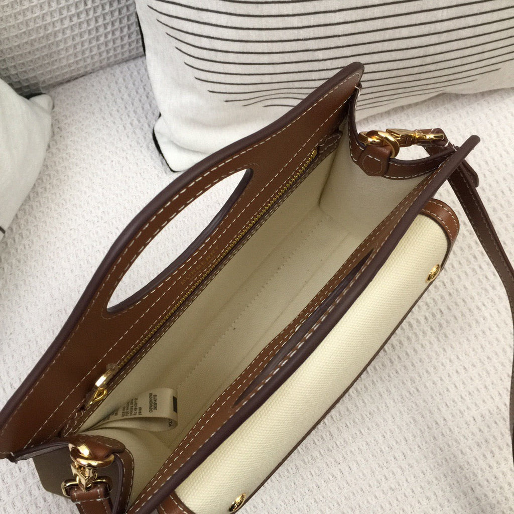 GLAMI Mini Two-tone Canvas And Pocket Bag Brown For Women, Bags 10.4in/26.5cm 80393611