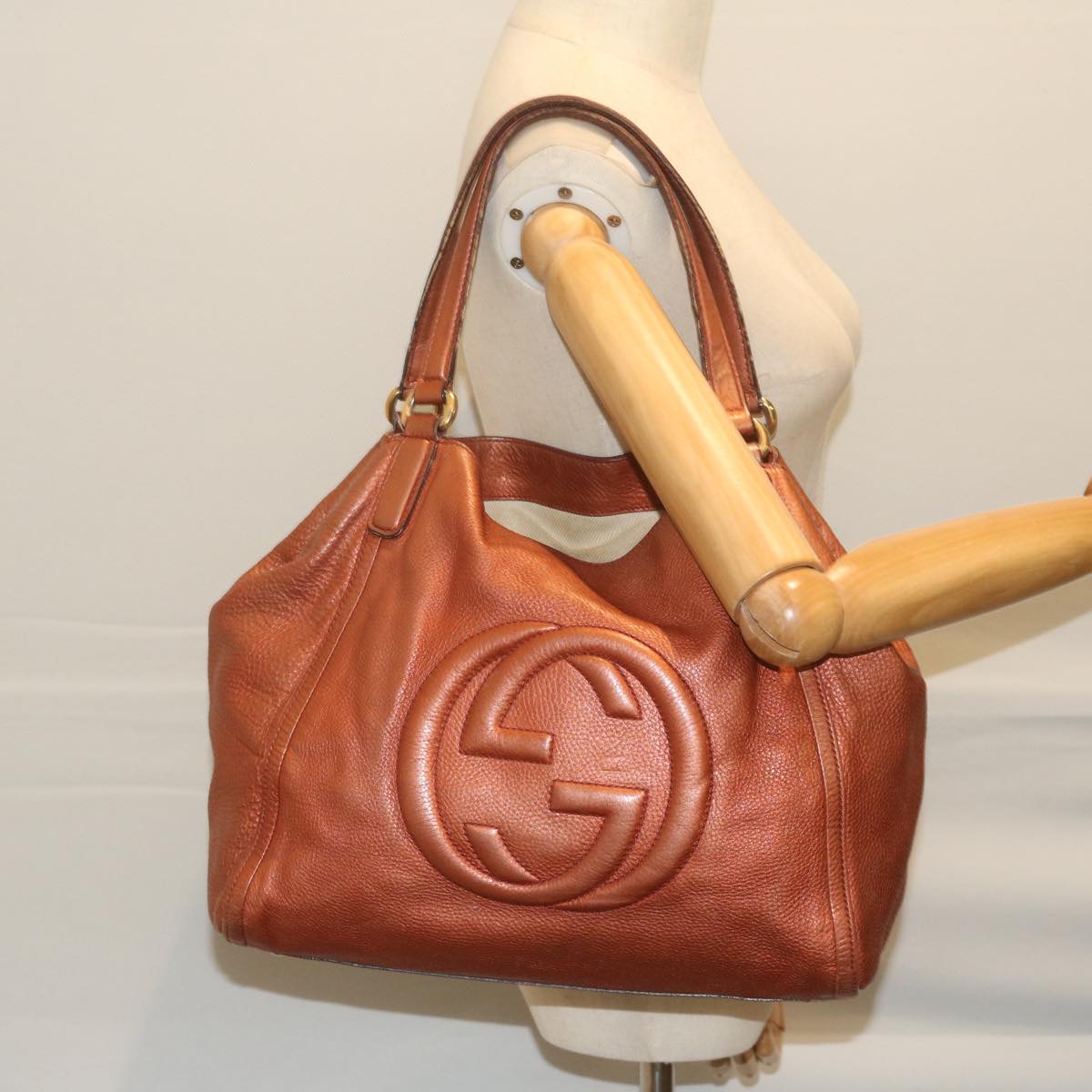 GUCCI Soho Tote Bag Leather Bronze 282309 62081