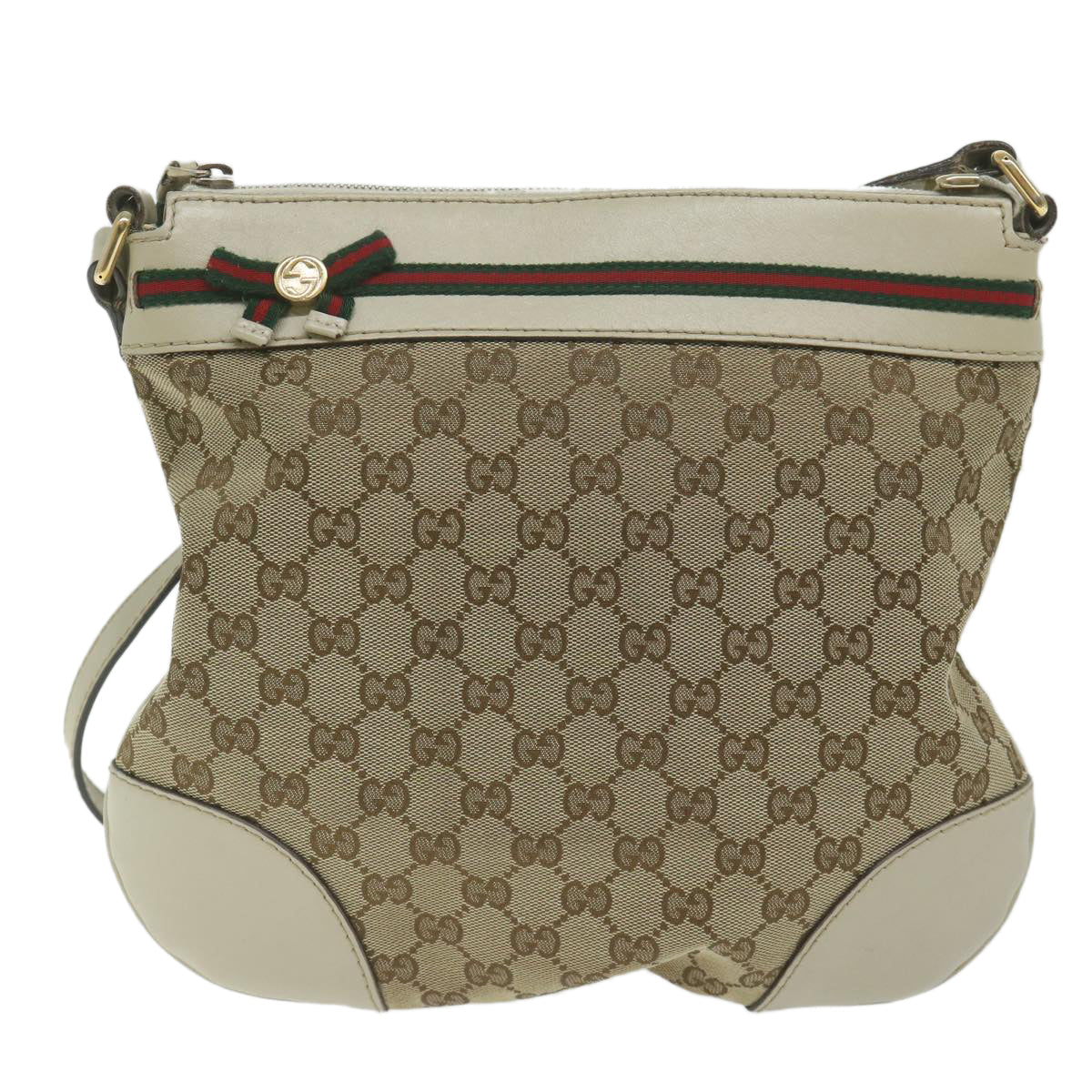 GUCCI GG Canvas Web Sherry Line Shoulder Bag Beige Red Green 257065 62082