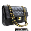 CHANEL Classic Double Flap Medium Chain Shoulder Bag Black Lamb k86