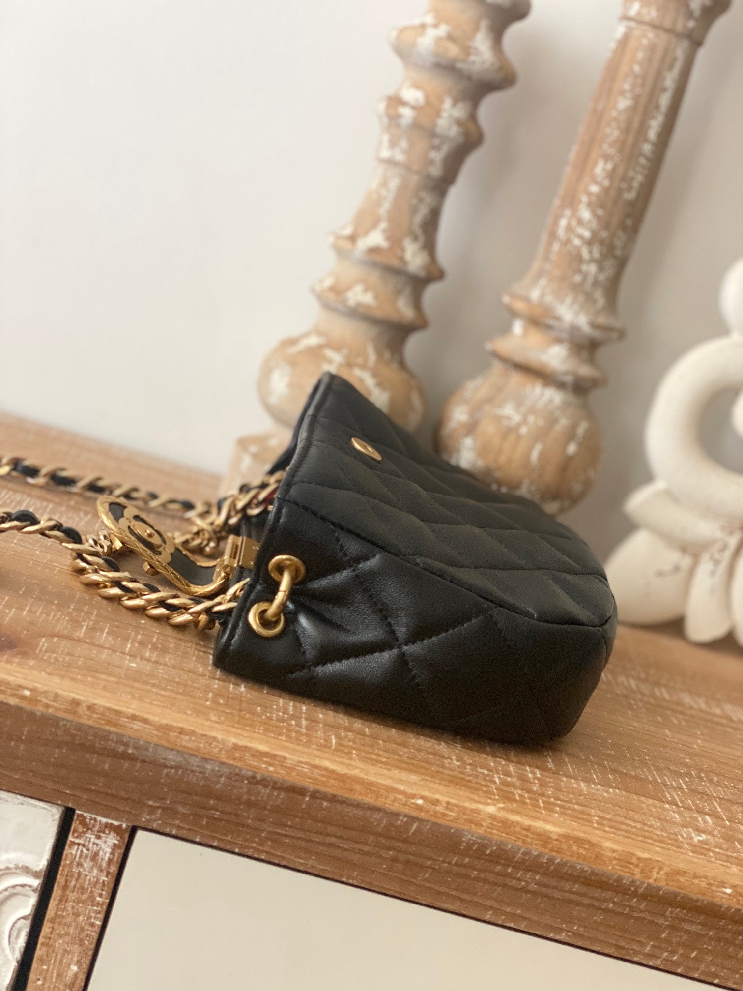 CHLSmall Hobo Bag Gold Hardware Black For Women Handbags, Shoulder Bags 7.5in/19cm