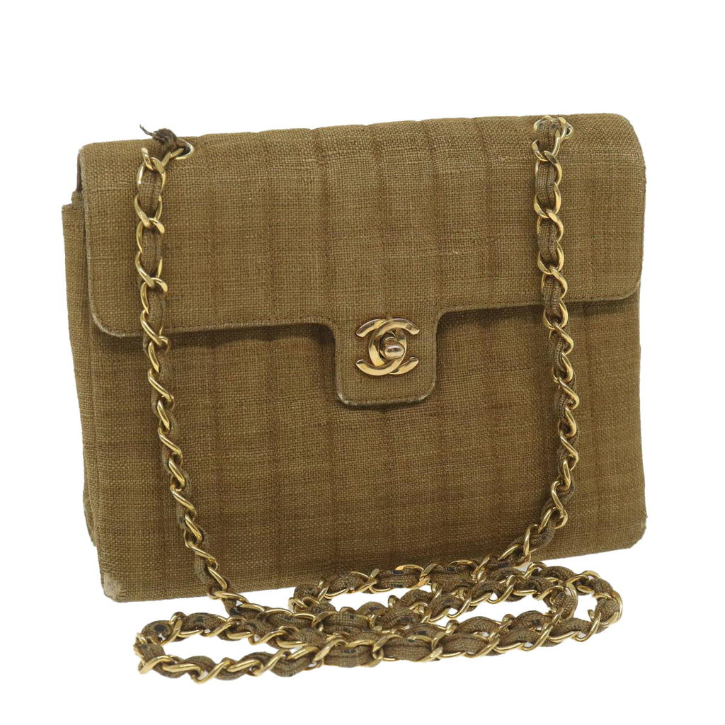 CHANEL Chain Shoulder Bag Canvas Brown CC 62565A