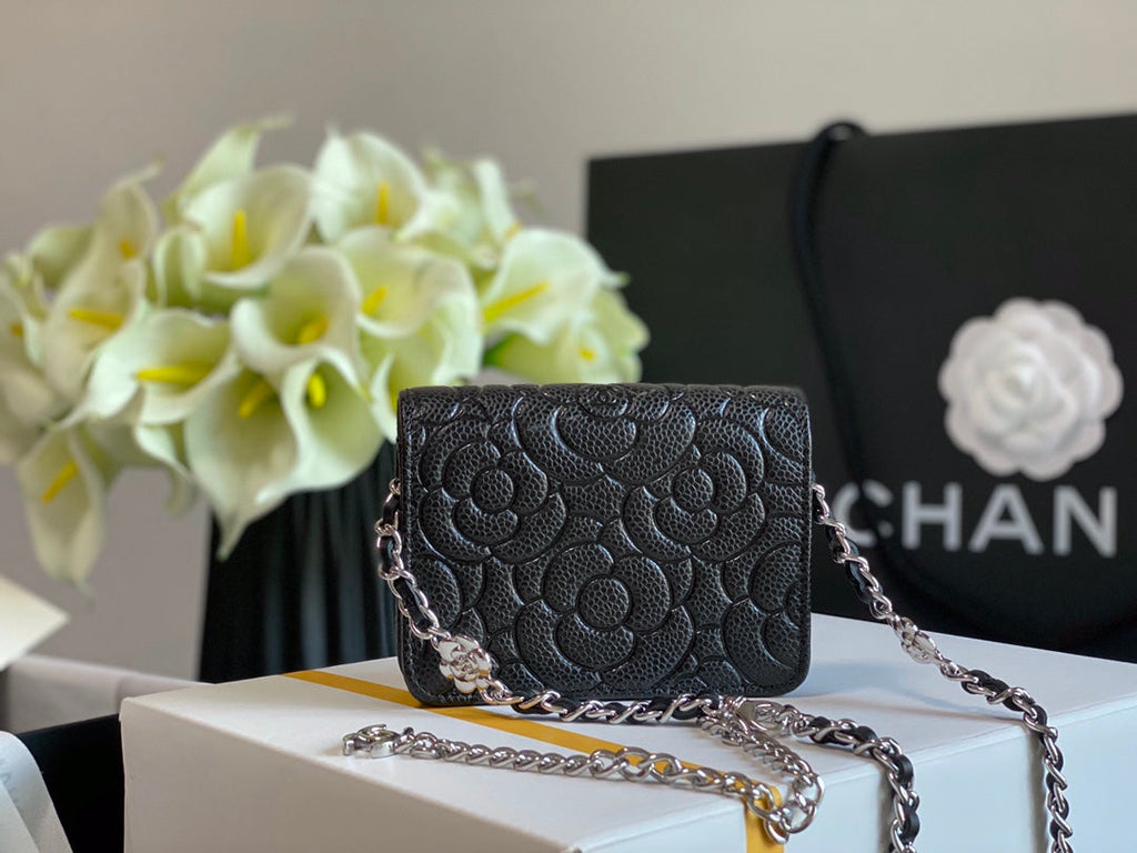 CHLWoc Camellia Black Bag For Women 12cm/4.5in