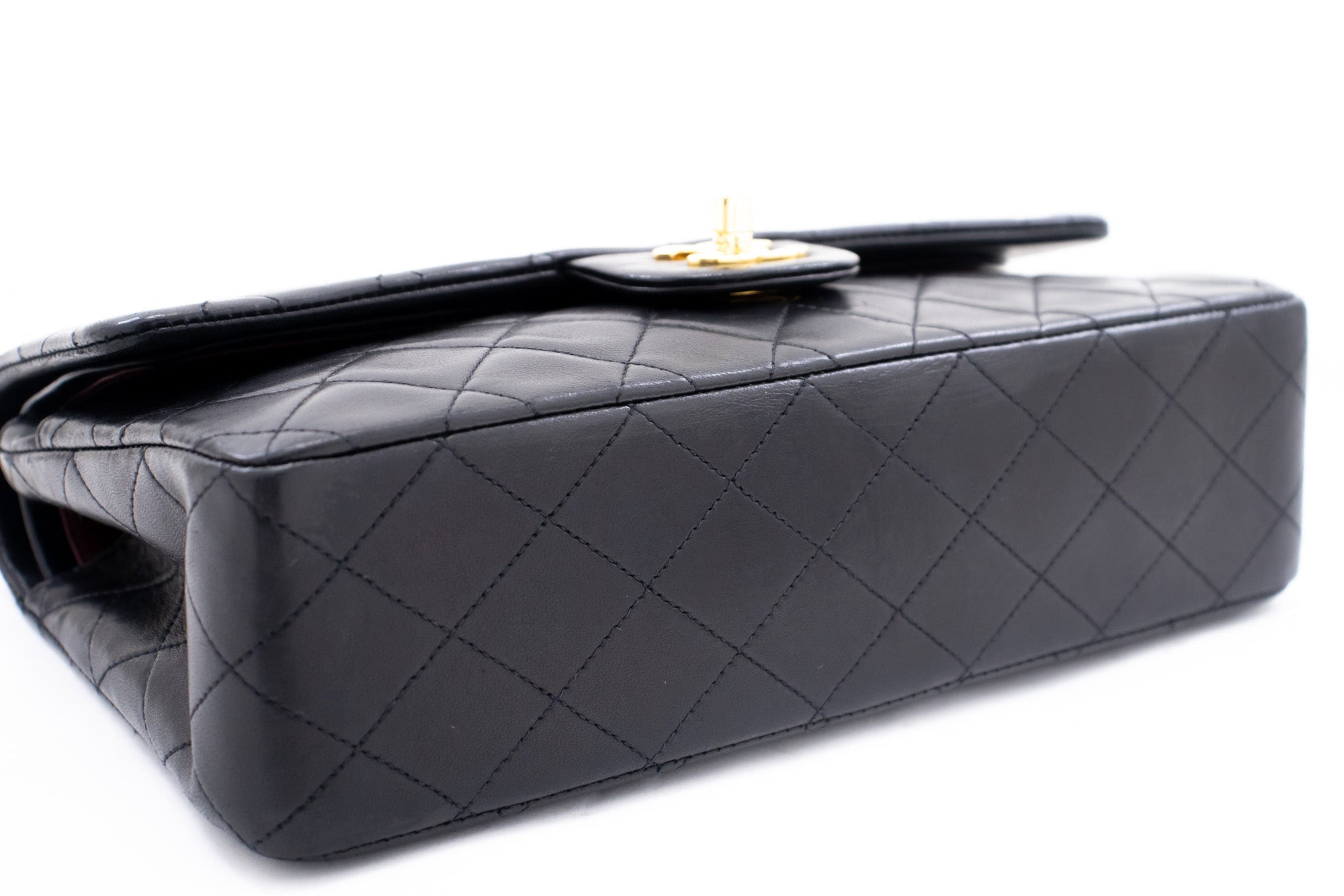 CHANEL Classic Double Flap 10" Chain Shoulder Bag Black Lambskin k76