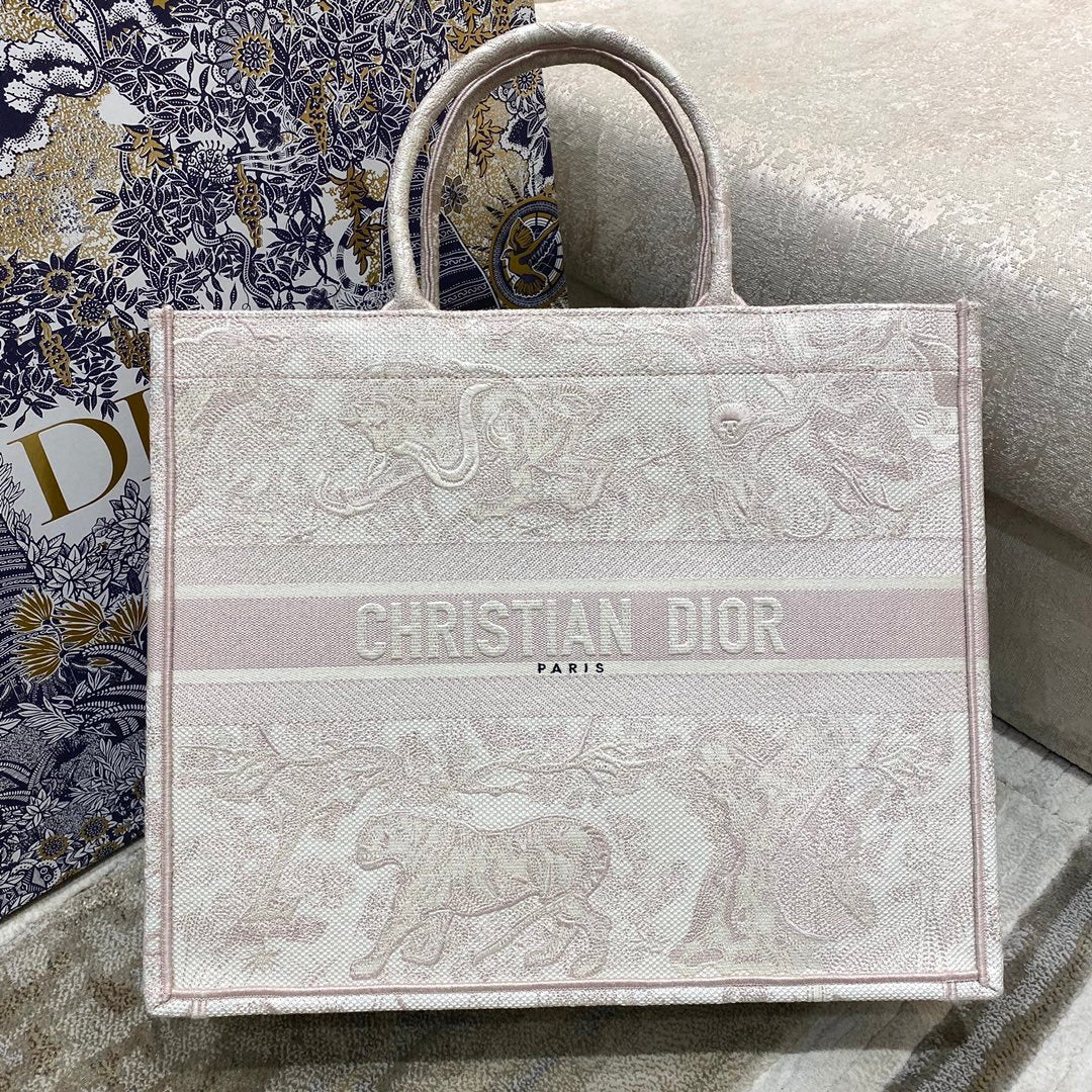 GLAMI Large Book Tote Pink Toile de Jouy Embroidery, Light Pink, For Women WomenÃ¢â‚¬â„¢s Handbags, 42cm CD M1286ZTDT_M956