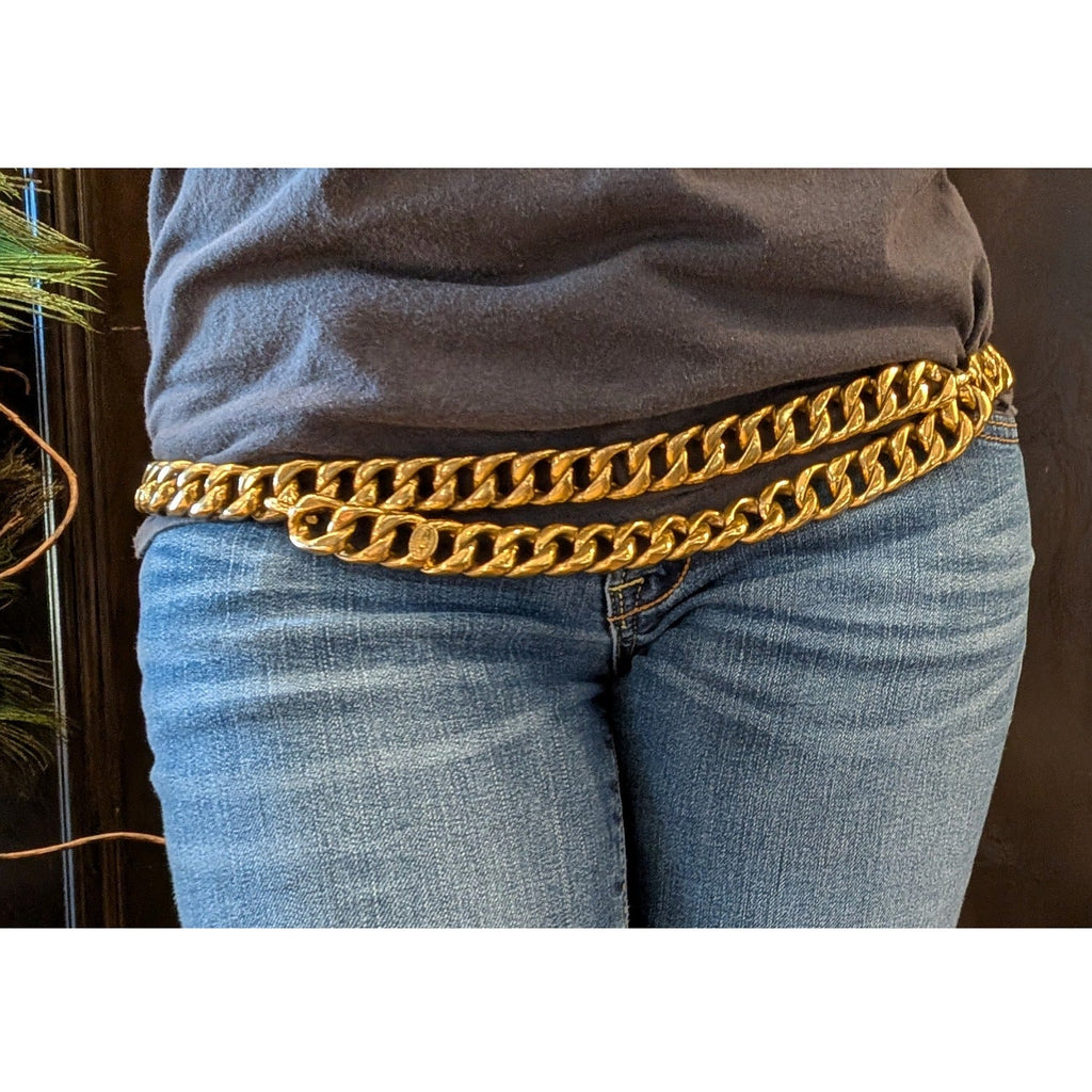CHANEL Gold Tone Link Chain Belt