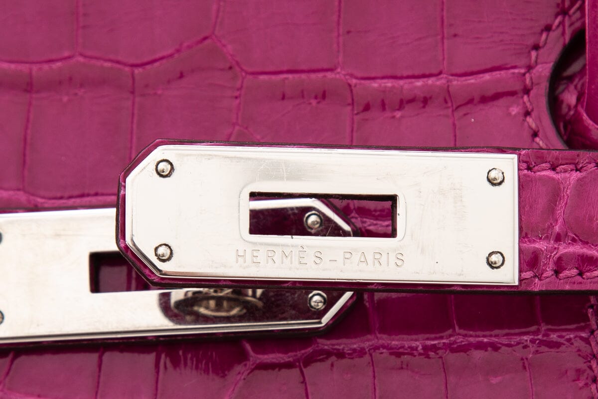 HermÃƒÆ’Ã‚Â¨s Birkin 35 Rose Shocking Crocodile Handbag