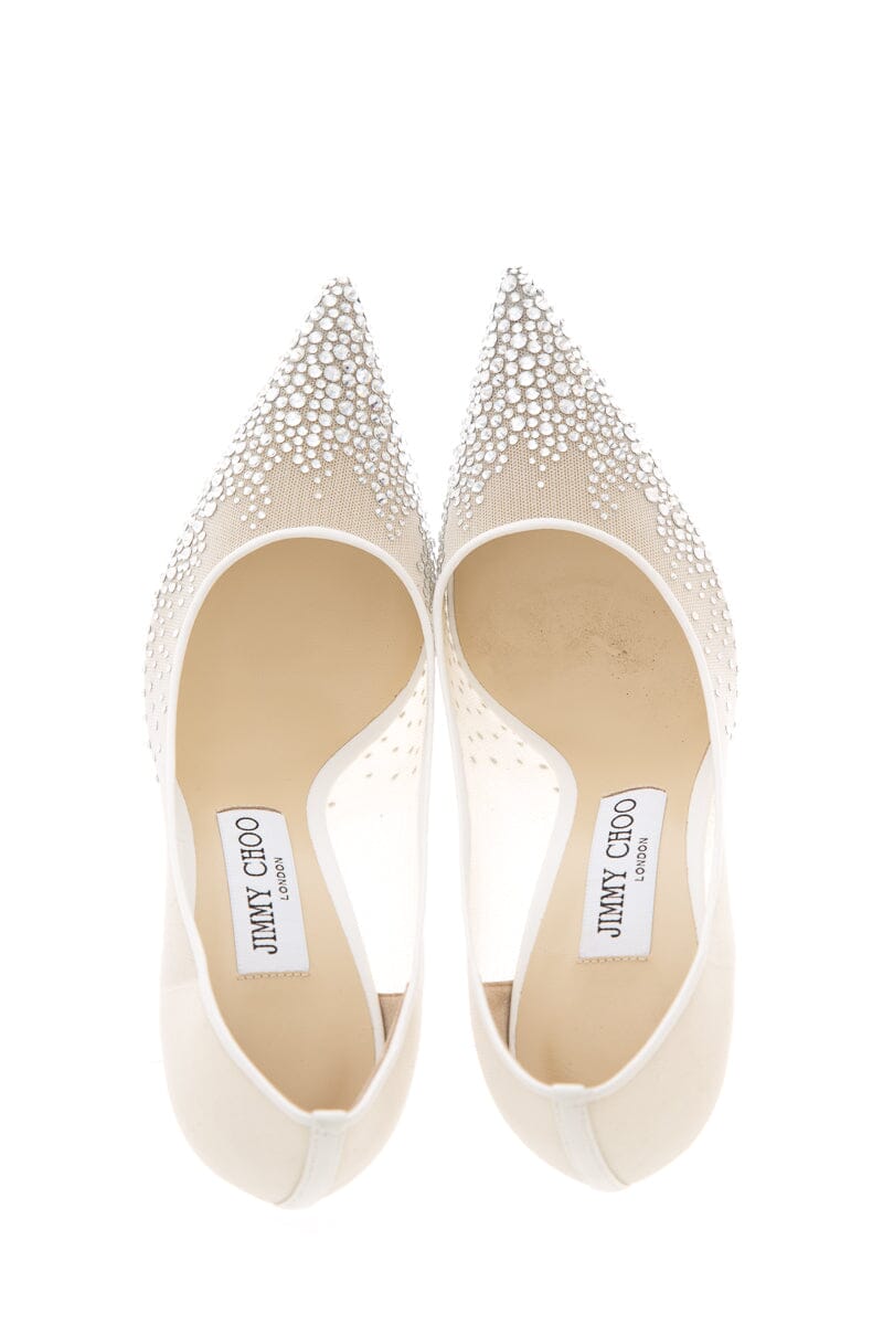 Jimmy Choo Crystal  Silver & White Mesh Heels SZ 37