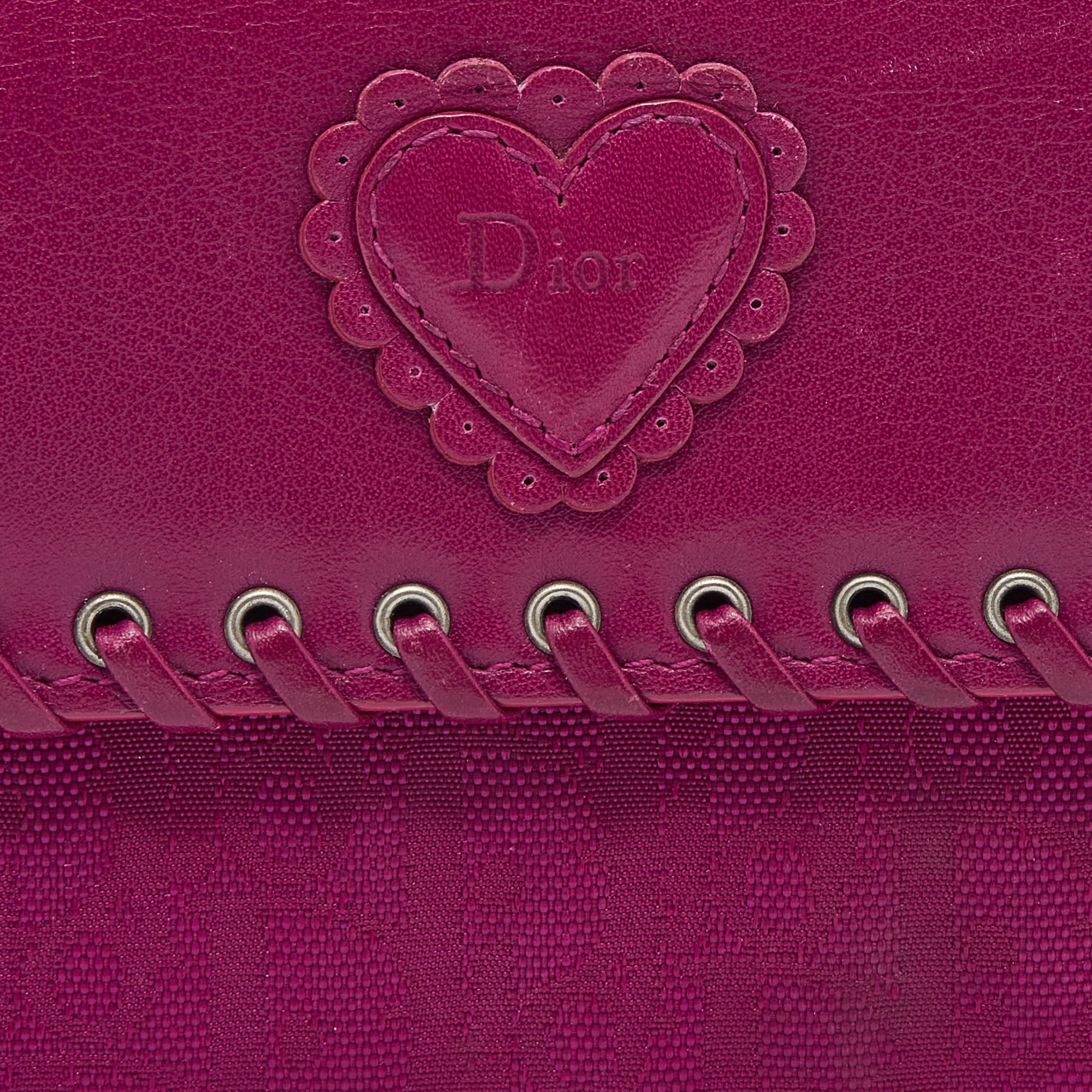 Dior Pink Oblique Canvas And Leather Trim Flap Continental Wallet