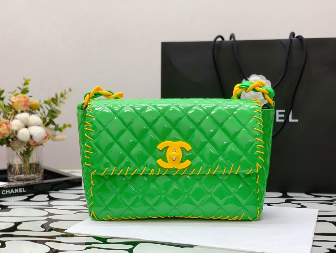 CHLVinyl Classic Green and Yellow Shoulder bag For Women 29cm/11.5in