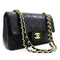 CHANEL Classic Double Flap 9" Chain Shoulder Bag Black Lambskin k65