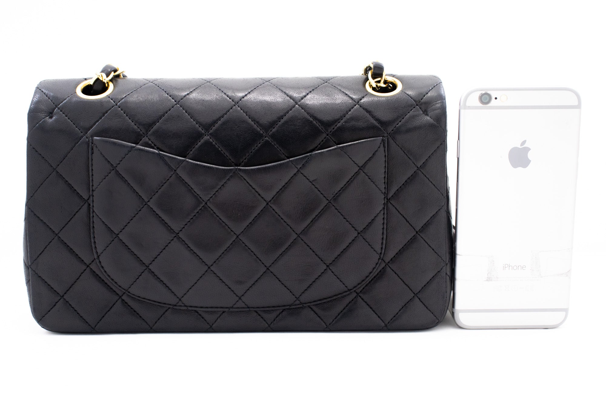 CHANEL Classic Double Flap 9" Chain Shoulder Bag Black Lambskin k65