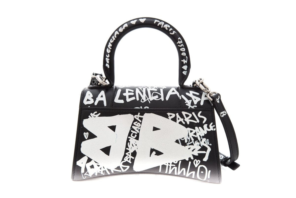 Balenciaga Black & White Hourglass Graffiti Handbag