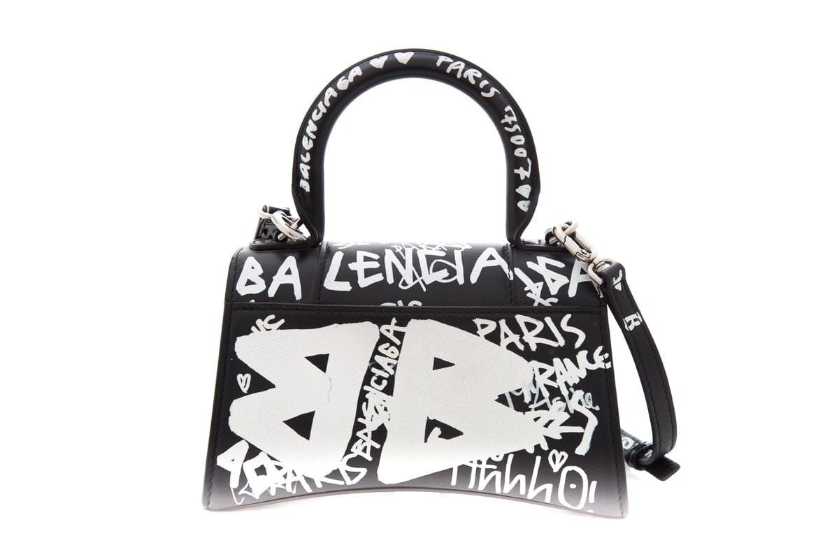 Balenciaga Black & White Hourglass Graffiti Handbag