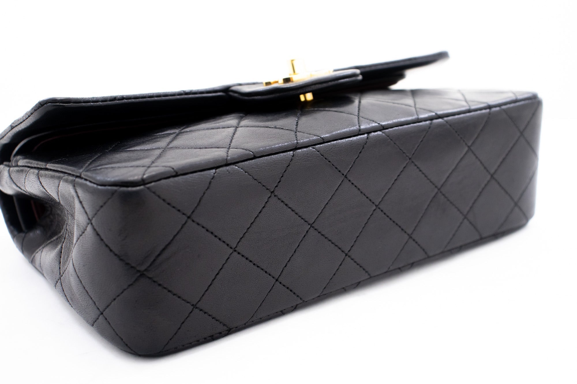 CHANEL Classic Double Flap 9" Chain Shoulder Bag Black Lambskin k65