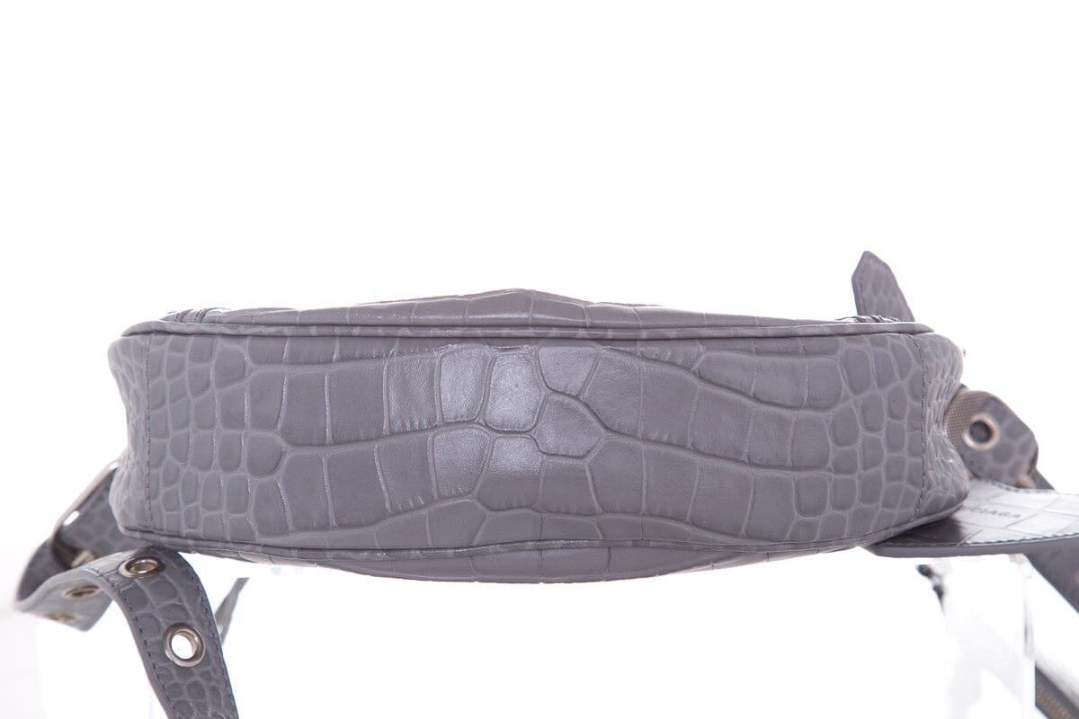 Balenciaga Grey Cagole Croc Embossed Shoulder Bag