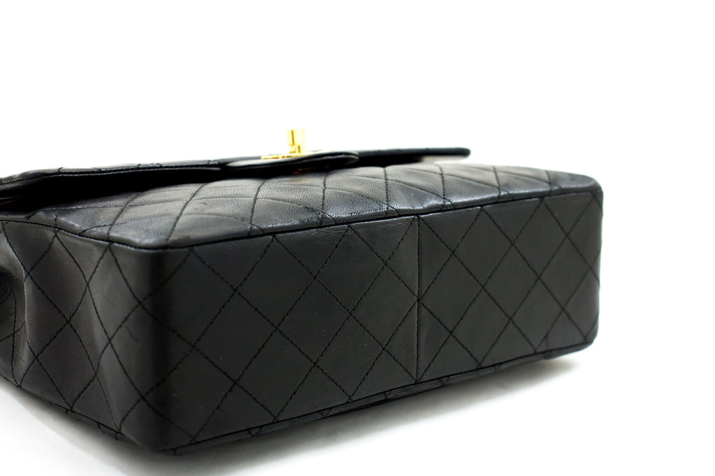 CHANEL 2.55 Double Flap Square Chain Shoulder Bag Black Lambskin h72