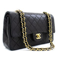 CHANEL Classic Double Flap Medium Chain Shoulder Bag Black Lamb k70