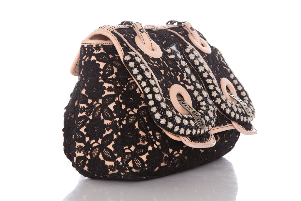 Fendi Black & Nude Lace Limited Edition B Handbag