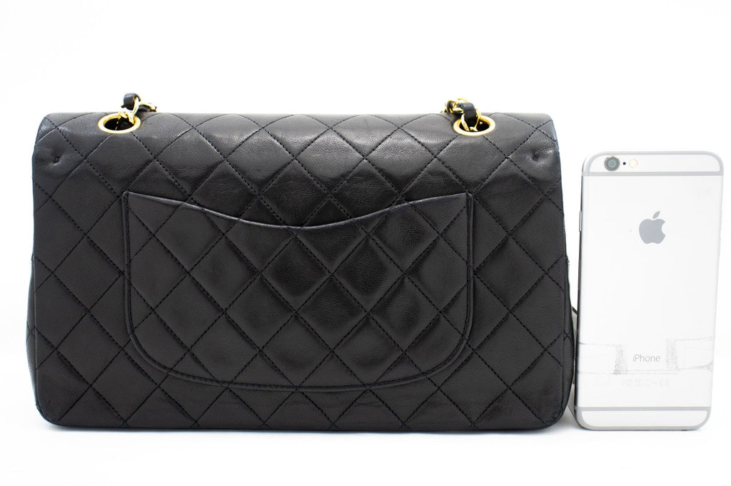 CHANEL Classic Double Flap Medium Chain Shoulder Bag Black Lamb k70