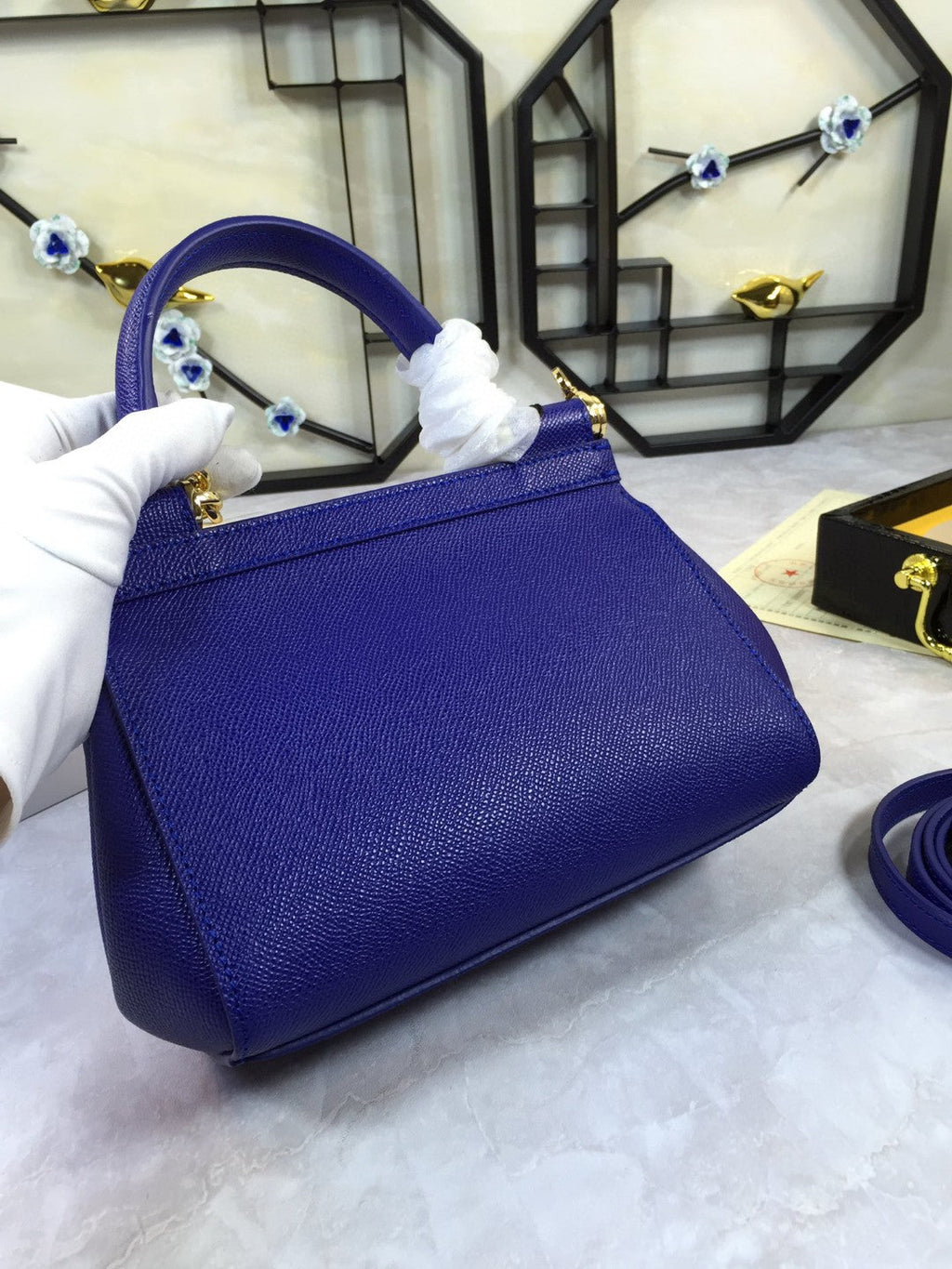 GLAMI MeGLAMIum Sicily Handbag In Dauphine Dark Blue For Women 10.2in/26cm GLAMI