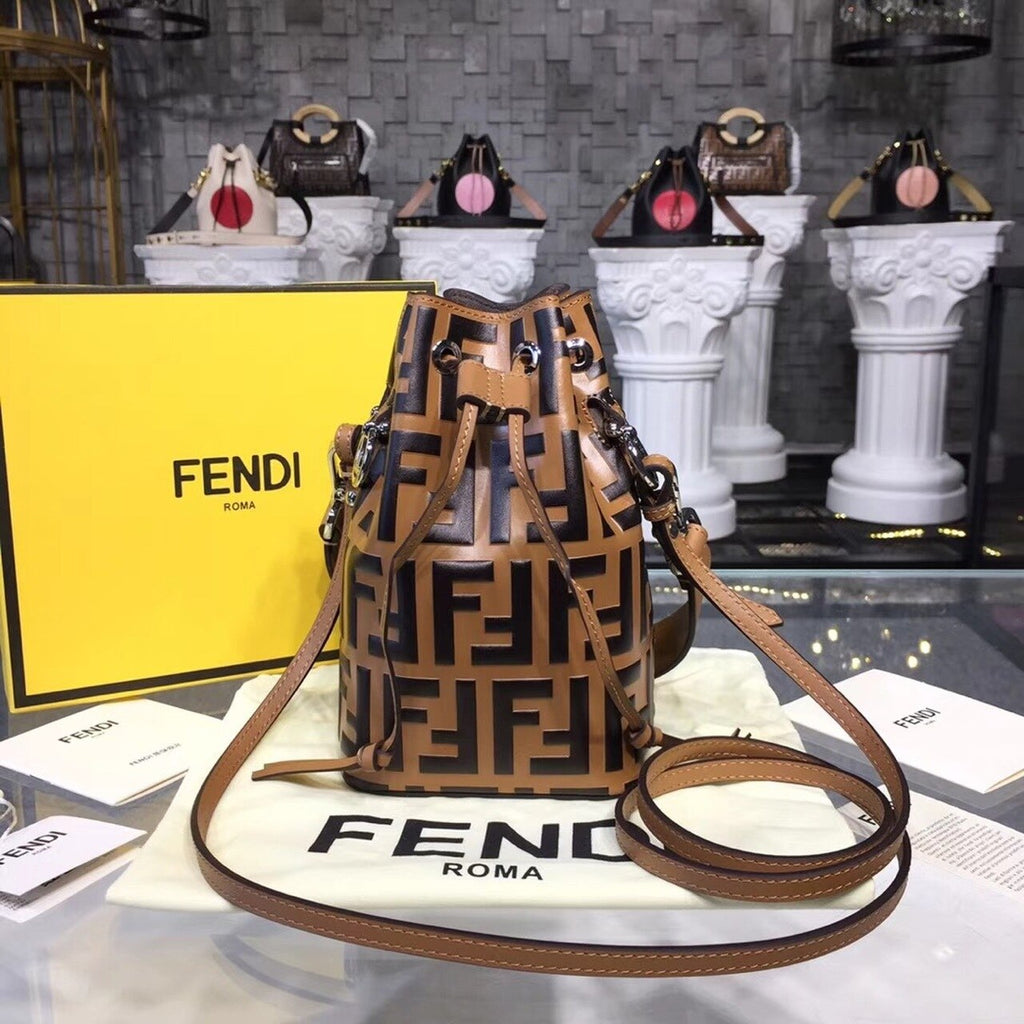 FI Mon Tresor Bucket Bag Brown/Black For Women, Handbags, Shoulder And Crossbody Bags 7in/18cm FF 8BS010A659F13VK