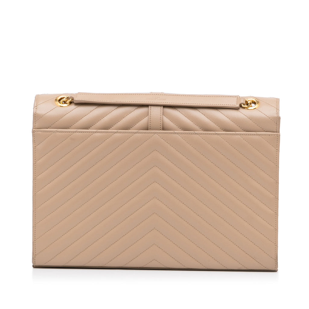Yves Saint Laurent Envelope Large Beige Chevron Quilted Leather