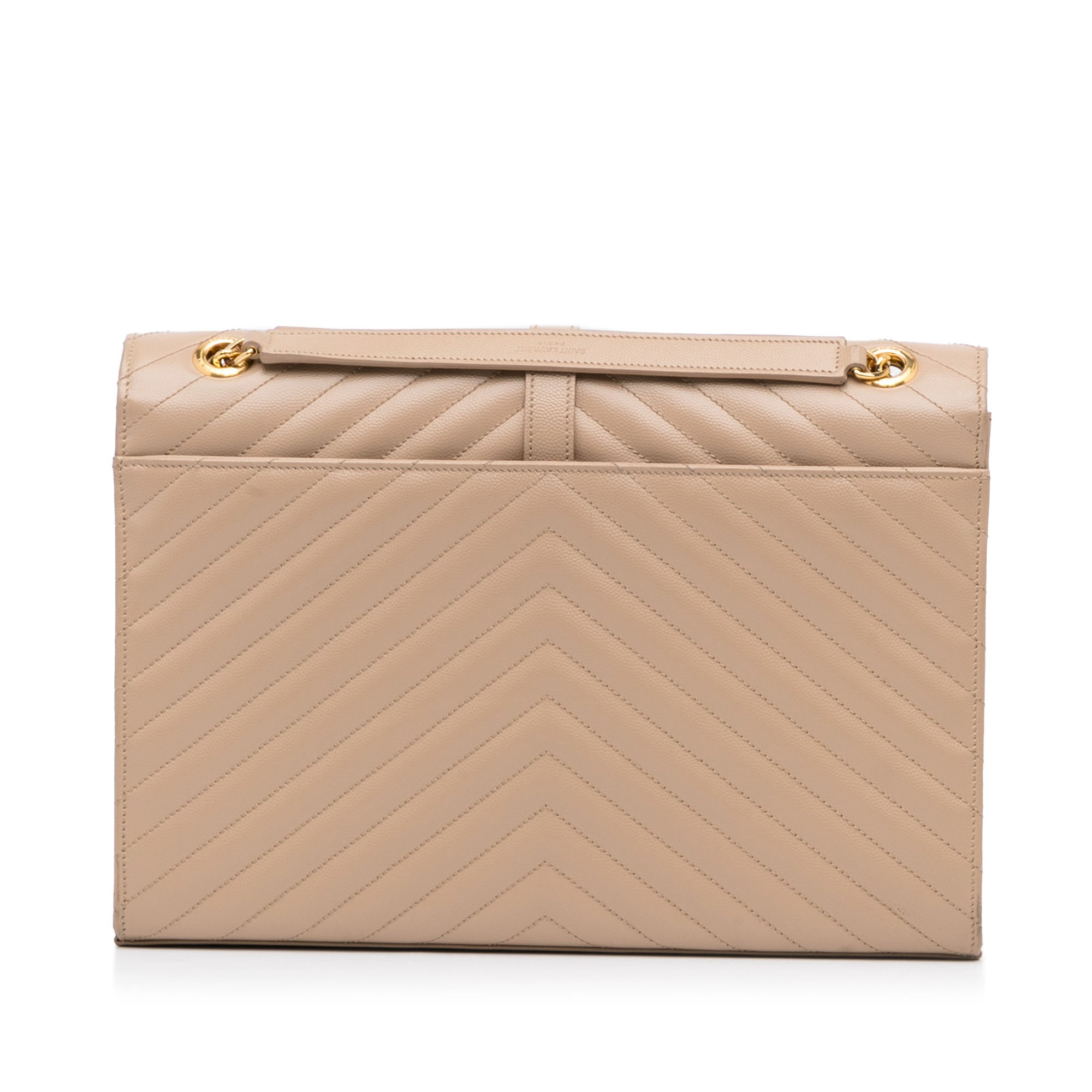 Yves Saint Laurent Envelope Large Beige Chevron Quilted Leather