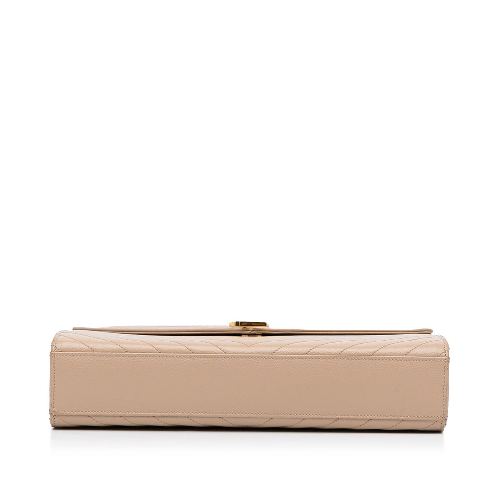 Yves Saint Laurent Envelope Large Beige Chevron Quilted Leather