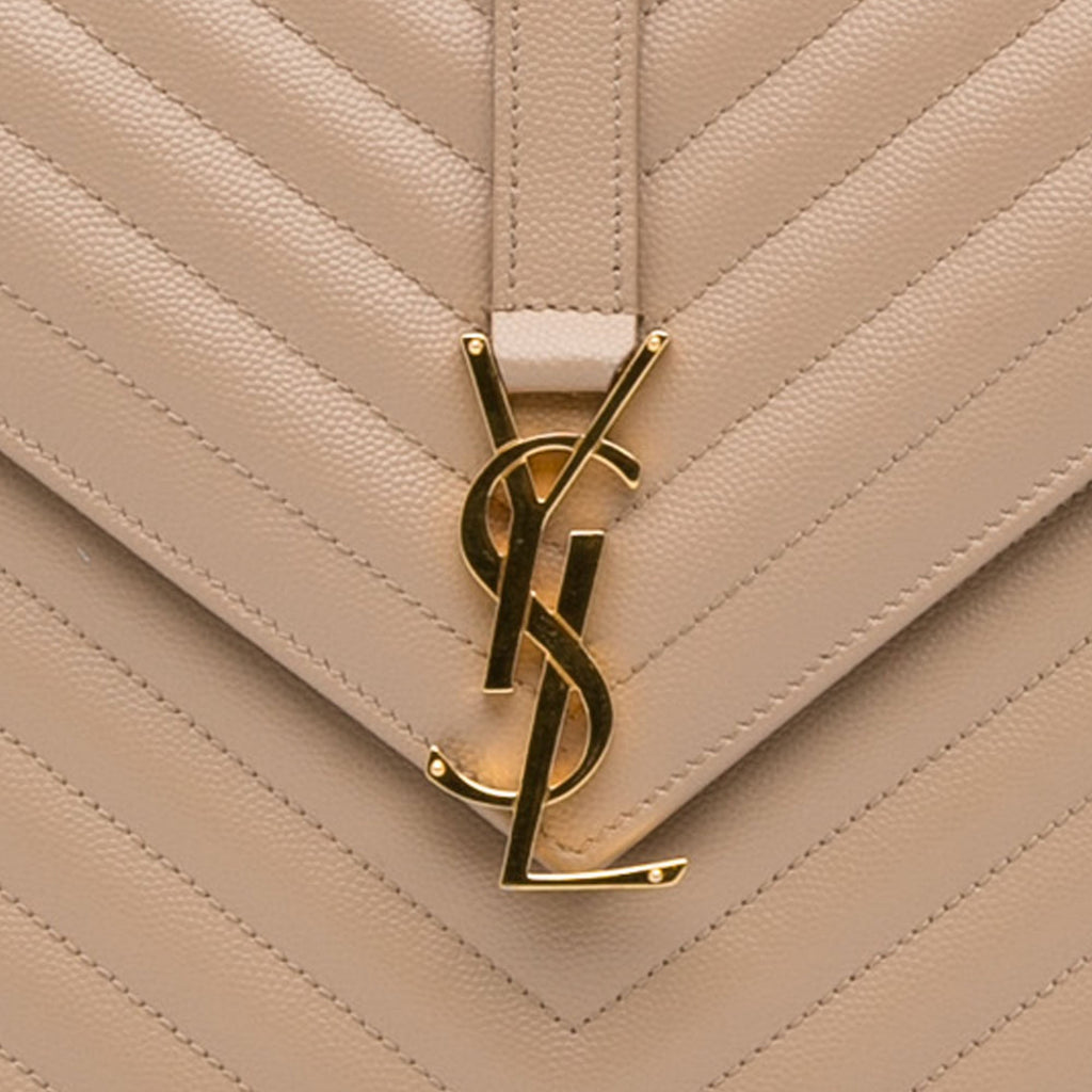 Yves Saint Laurent Envelope Large Beige Chevron Quilted Leather