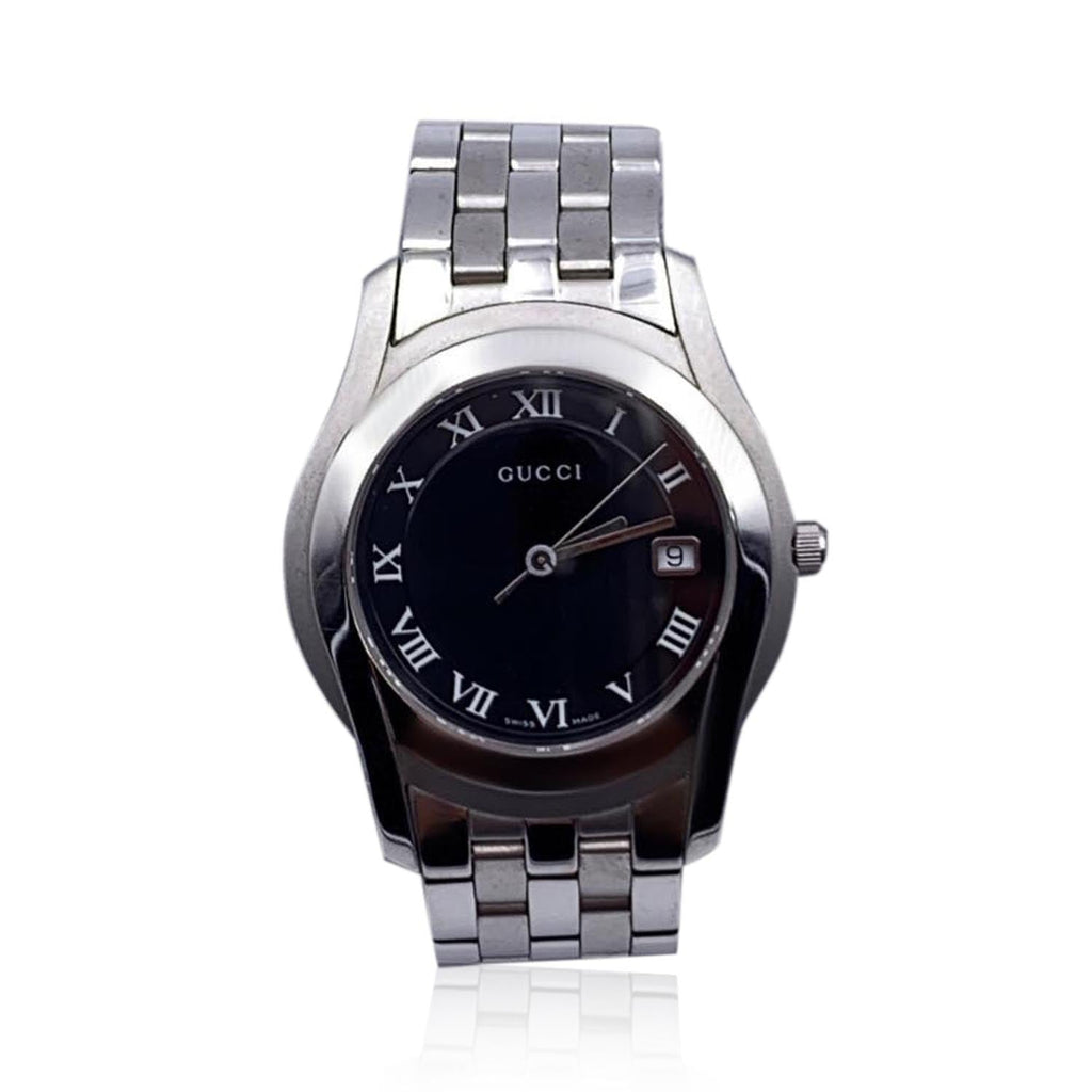 GUCCI Silver Stainless Steel Mod 5500 M Quartz Wrist Watch Black