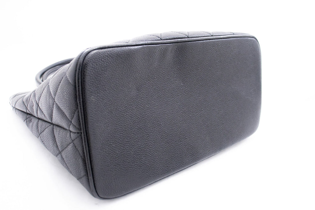 CHANEL Silver Medallion Caviar Shoulder Bag Shopping Tote Black k56