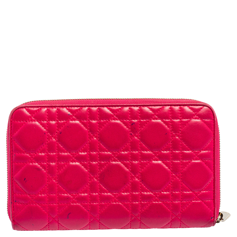 Dior Pink Cannage Leather Zip Around Organizer Wallet..