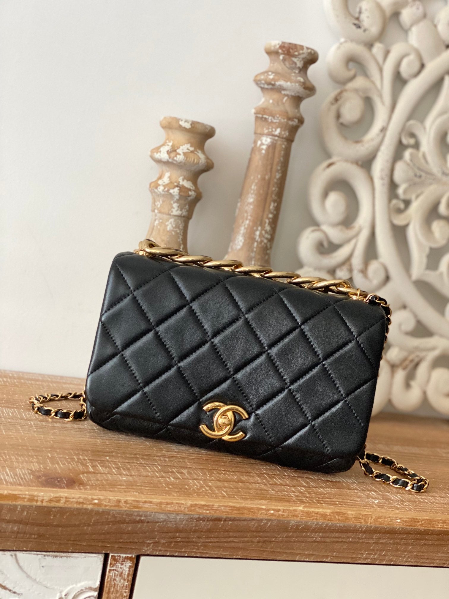 CHLLarge Flap Black Bag For Women 23cm/9in
