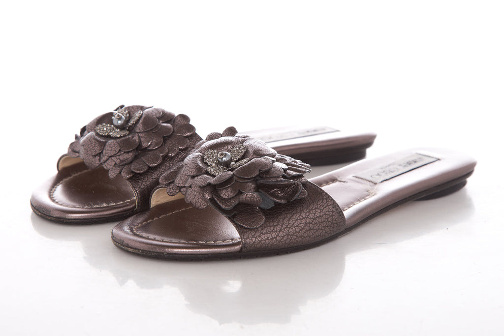Jimmy Choo Metallic Floral Sandals SZ 37